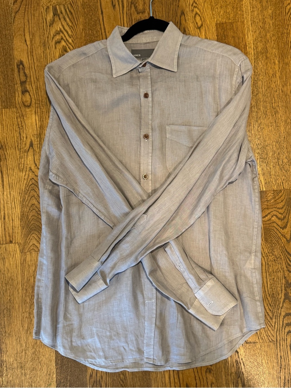 Vince Light Gray Linen Men's Long-Sleeve Button-Down Shirt